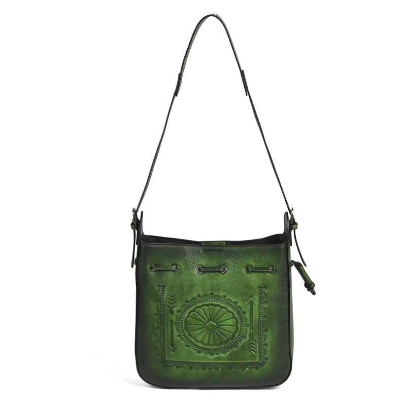 Women's Layer Cowhide Large Capacity Embossed Hand-rub Color Bags
