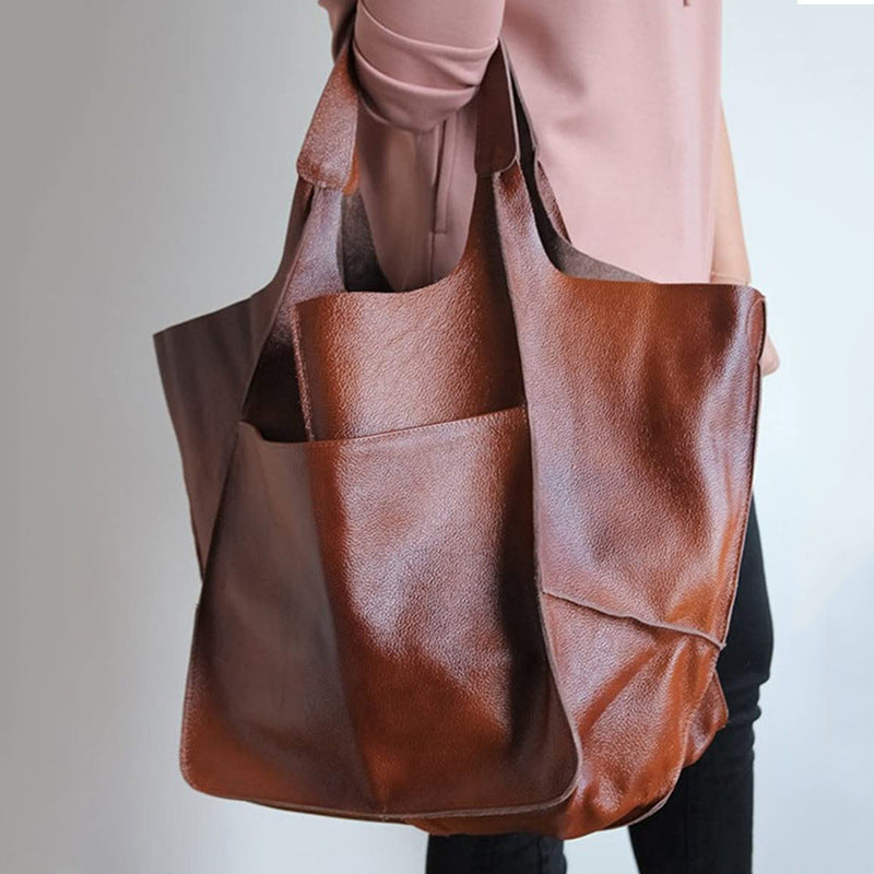 Women's Retro Simple Big Soft Leather Large Women's Shoulder Bag