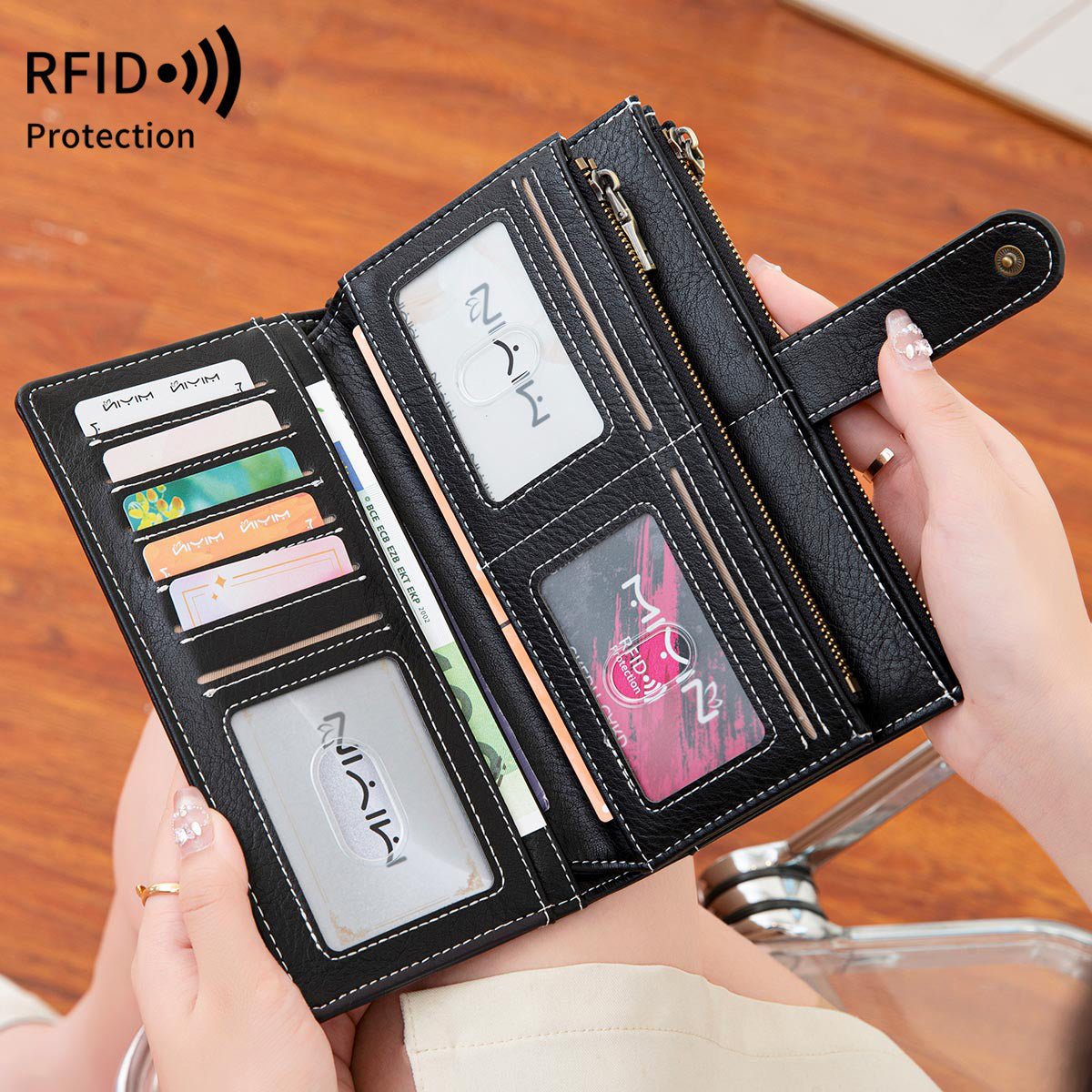 Long Retro Lady's Solid Color Portable Handbags