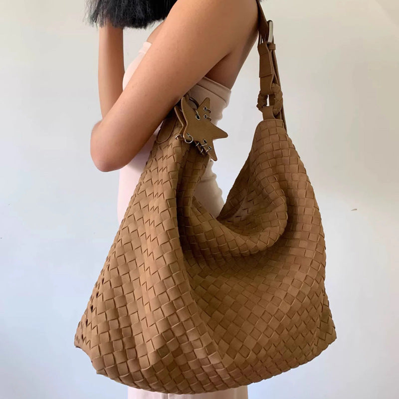 Women's Suede Frosted Woven Commute Portable Tote Bags