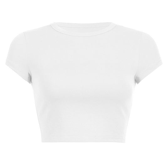 Women's Color Summer Round Neck T-shirt Midriff Blouses