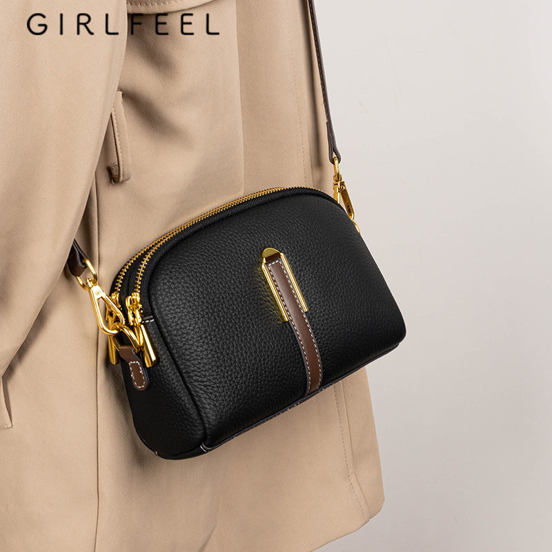 Women's Genuine Leather Contrast Color Top Layer Crossbody Bags