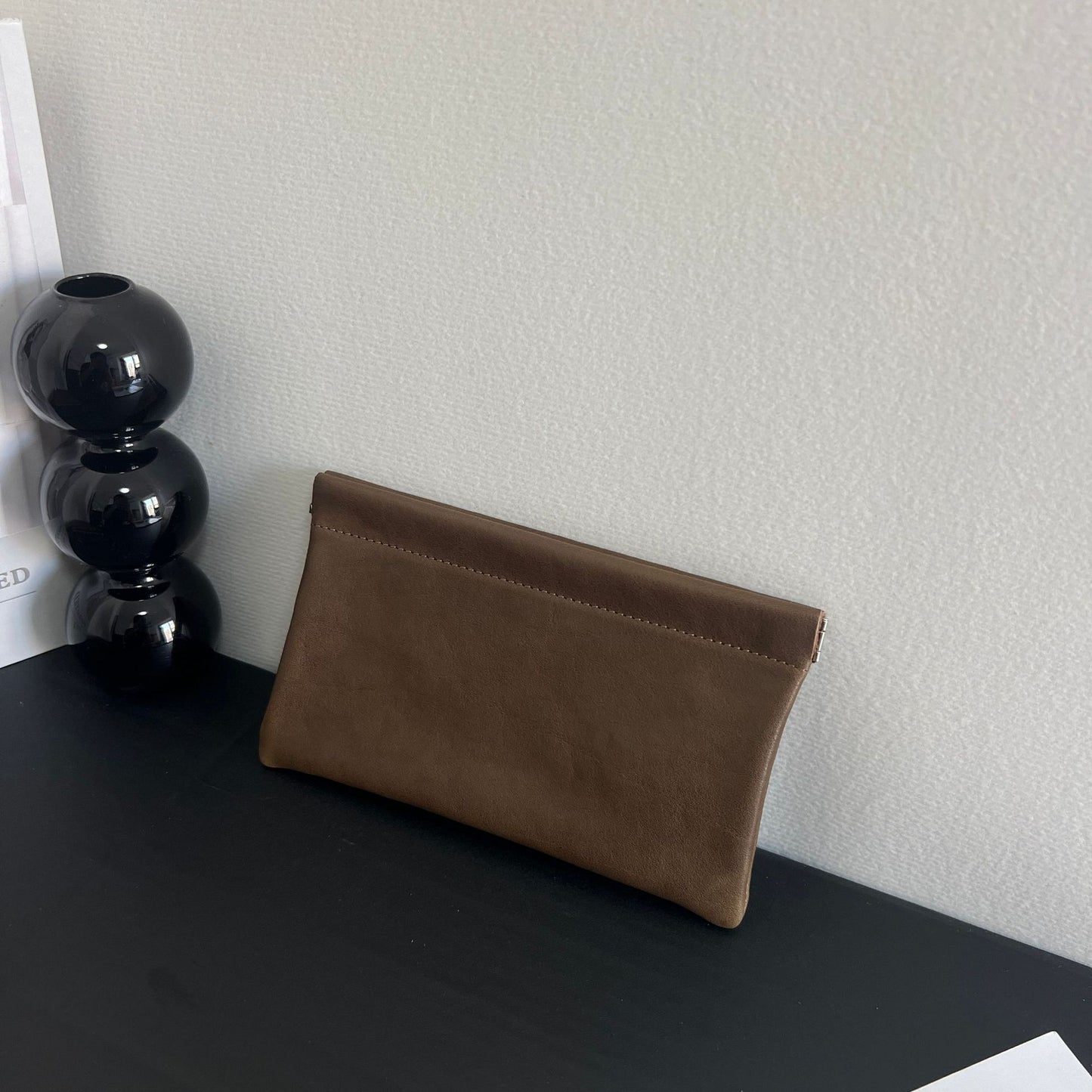 Simple Clutch Top Layer Cowhide Genuine Leather Earphone Ladies Wallets