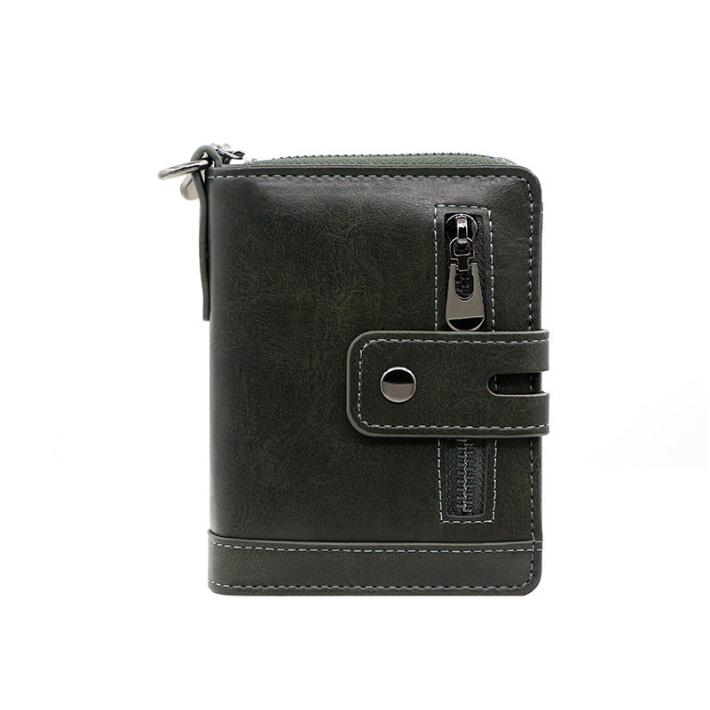 Men's Vintage Short Zipper Hasp 2 Fold Card Holder
