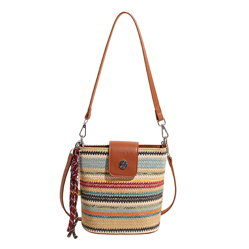 Women's Rainbow Summer Woven Large Capacity Fashion Women's Messenger Bag
