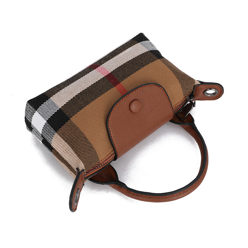 Women's Canvas Plaid Leather High Sense Fashion Shoulder Bags