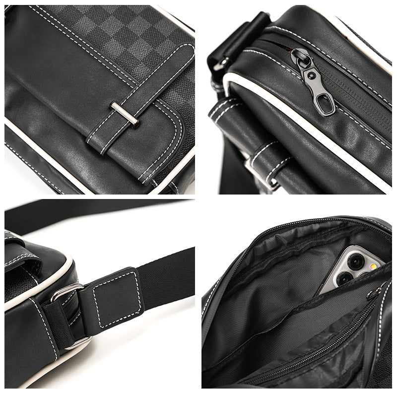 Men's High Quality Plaid Tide Leather Fashionable Men's Shoulder Bags