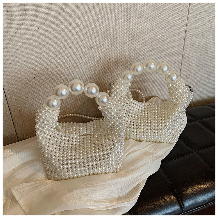 Women's Handmade Woven Dinner French Retro Fairy Pearl Handbags