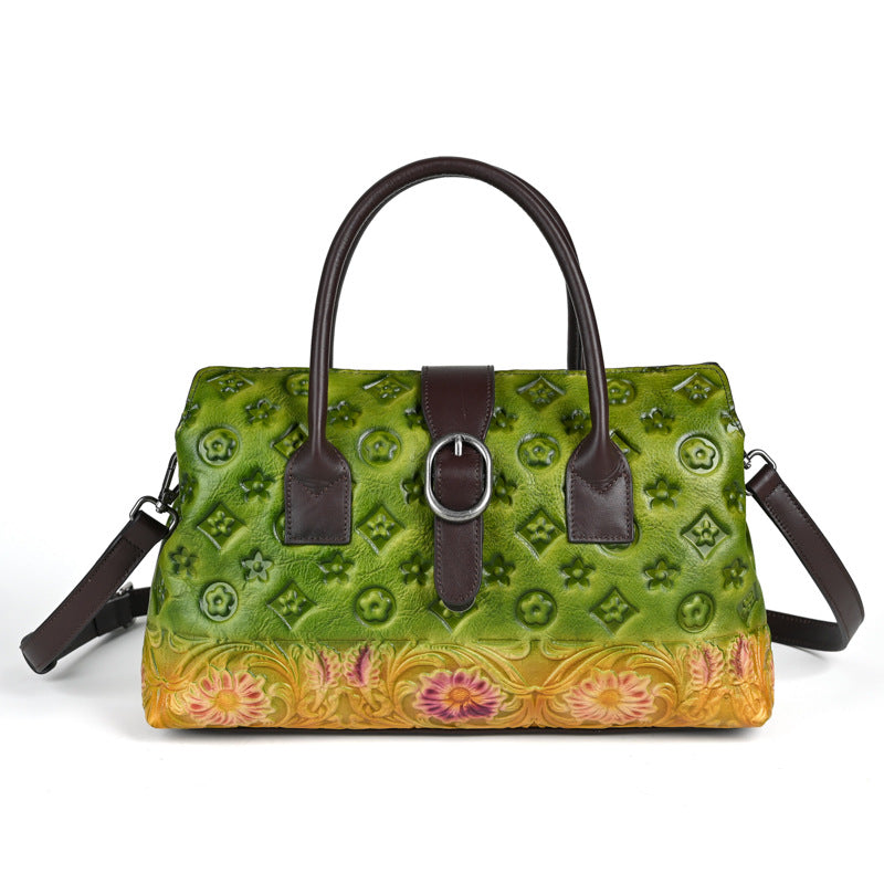 Women's Embossed Hand-rub Color Chinese Style Retro Leather Women's Shoulder Bag