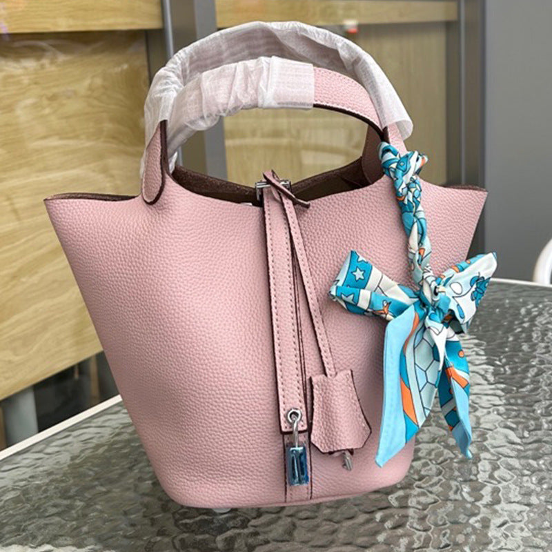 Women's Home Vegetable Basket Hand First Layer Cowhide Bags