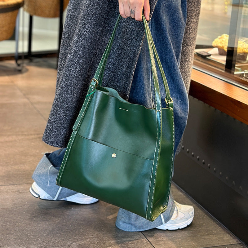 Women's Large Capacity Commuter Leather Versatile Cowhide Shoulder Bags