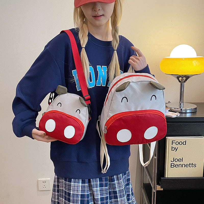 Women's Tricolor Patch Pig Korean Cute Wild Backpacks