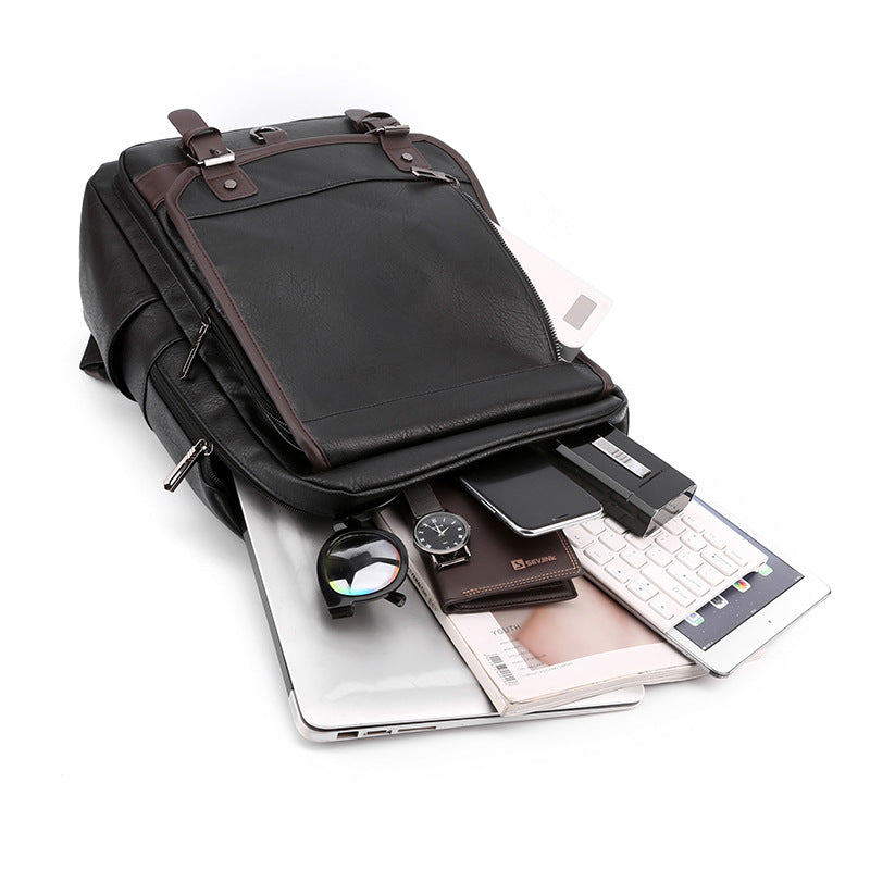 Men's Business Computer Large Capacity Leather College Backpacks
