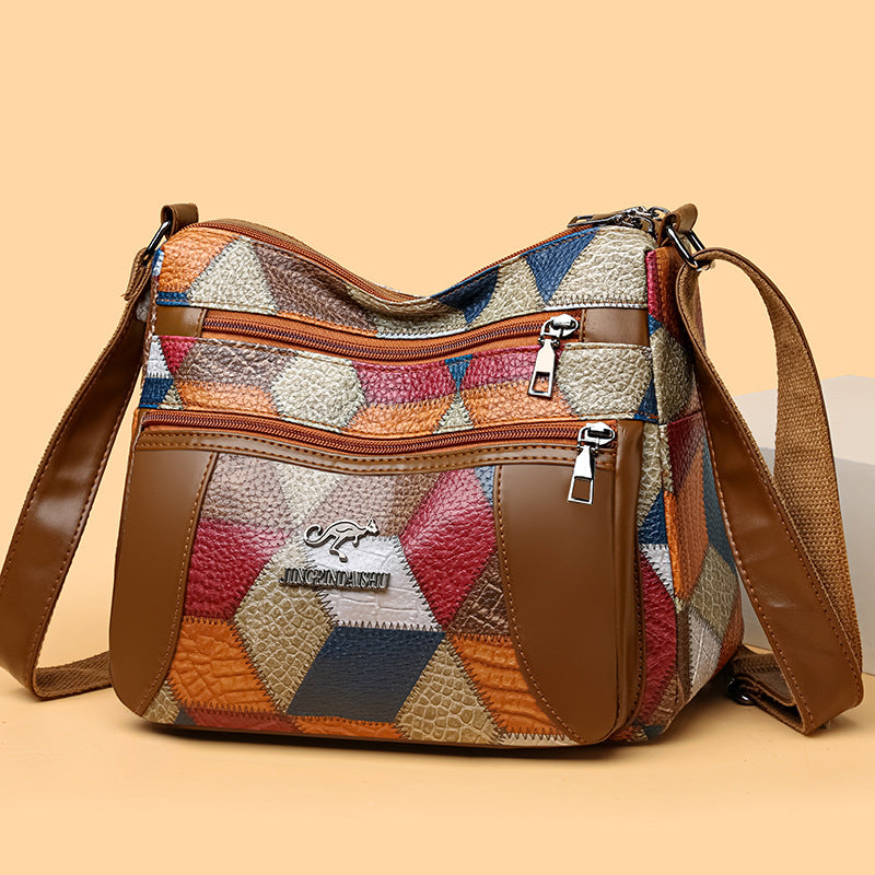 Women's Leather Fashion Trend Blype Colored Mosaic Personalized Women's Shoulder Bag