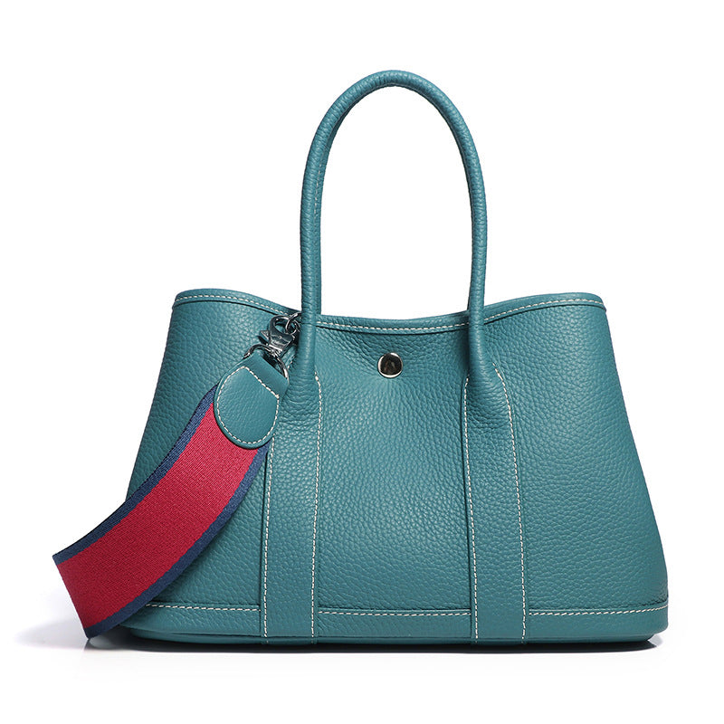 Women's Garden Layer Cowhide Lychee Pattern Wide Handbags