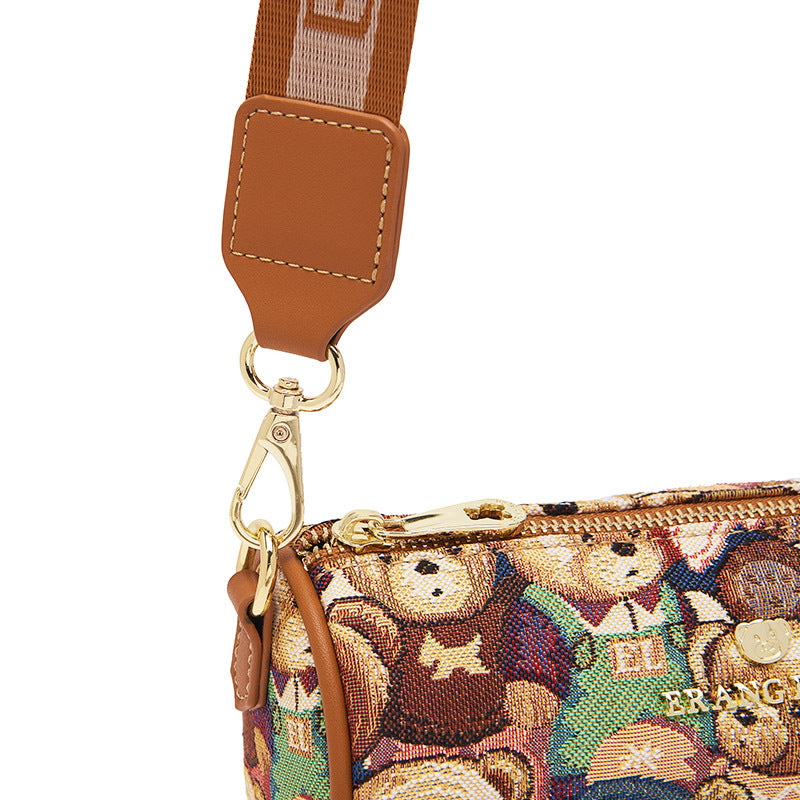 Women's Bear Attachment Round Trendy Fashion Barrel Crossbody Bags