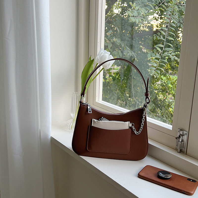 Women's Design Contrast Color Chain Pocket French Crossbody Bags