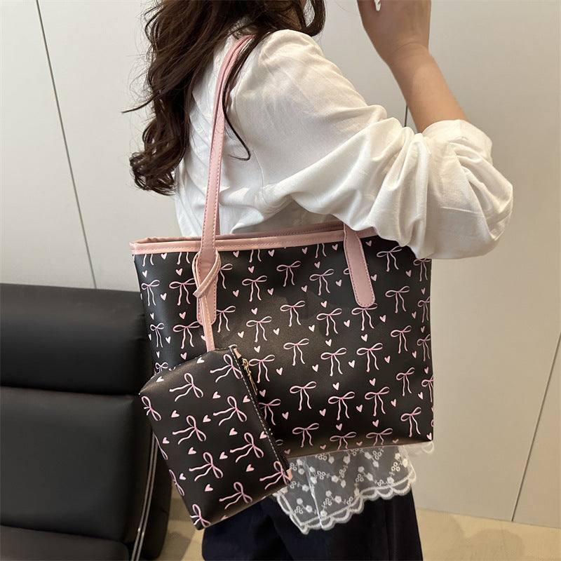 Mori Cute Sweet Fashion Printed Bow Large Capacity Western Tote Bags
