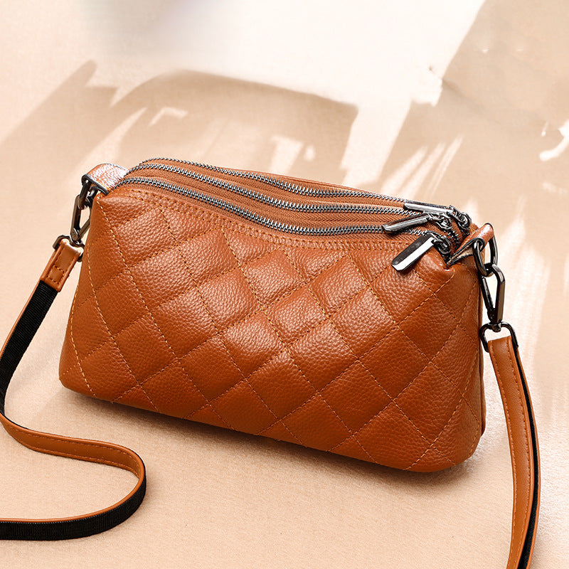 Women's Genuine Leather Rhombus Simple Soft Solid Shoulder Bags