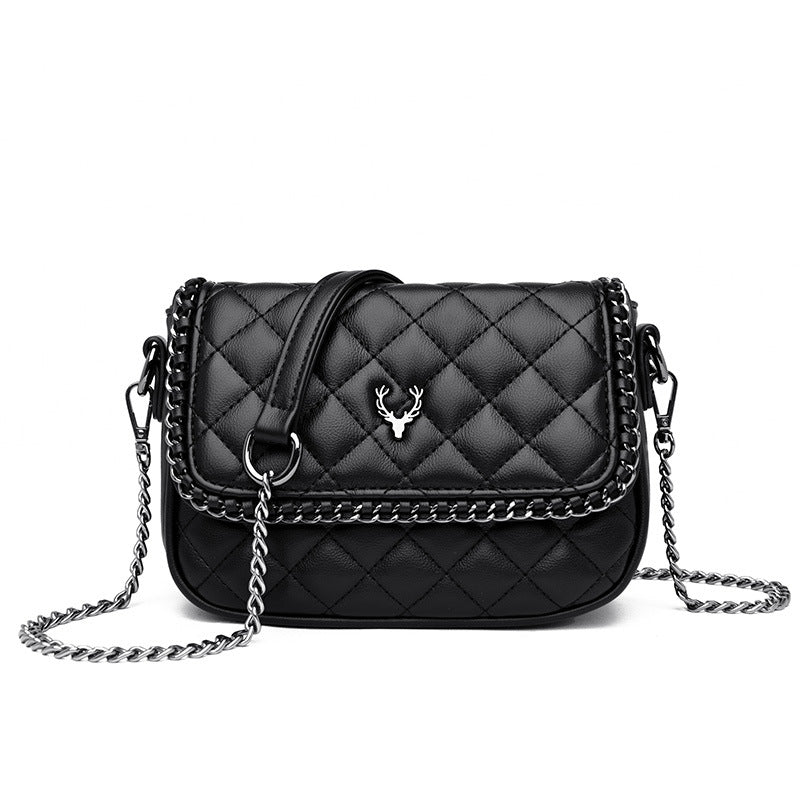 Spring Rhombus Embroidery Chain Soft Leather Shoulder Bags