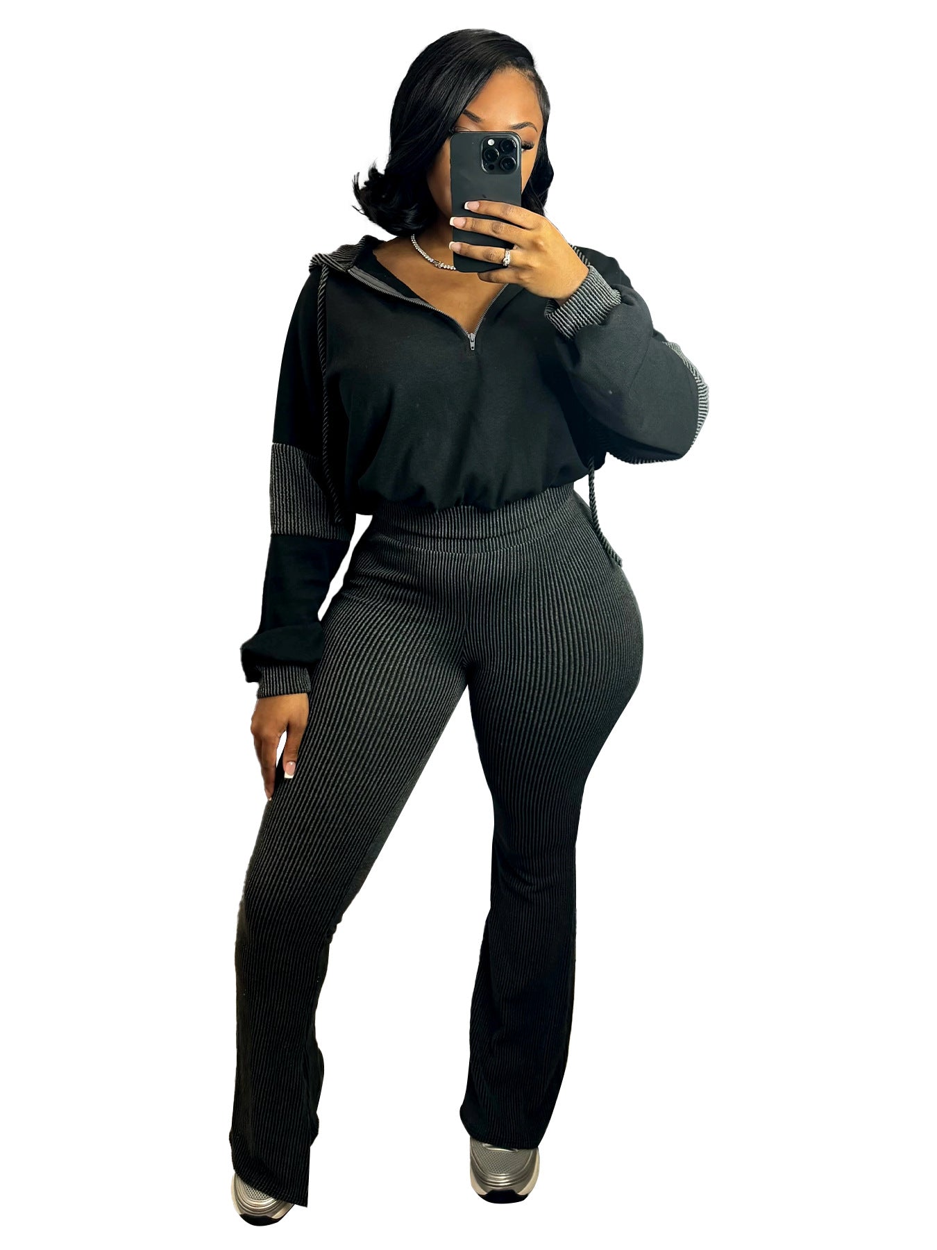 Women's Twist Strip Sweatshirt Stitching Hooded Bell-bottom Suits