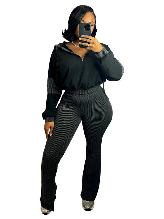 Women's Twist Strip Sweatshirt Stitching Hooded Bell-bottom Suits