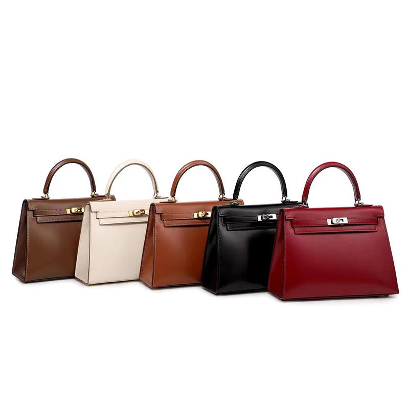 Women's Genuine Leather Shiny Patent Plain Kelly Shoulder Bags
