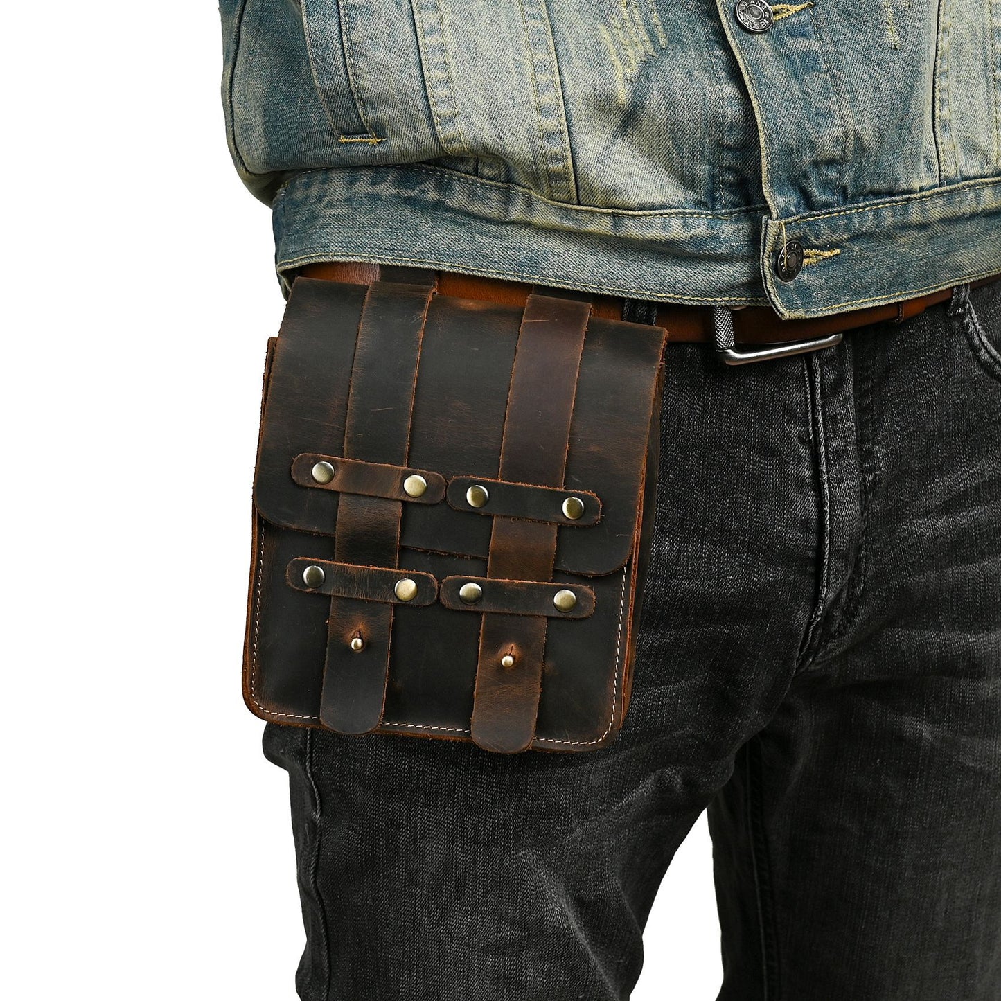 Men's Top Layer Crazy Horse Skin Cowhide Trendy Men's Chest Bags