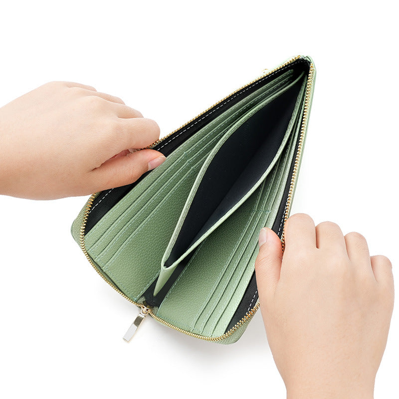 Women's Leather Swiping Multiple Slots Long Cowhide Ladies Wallets