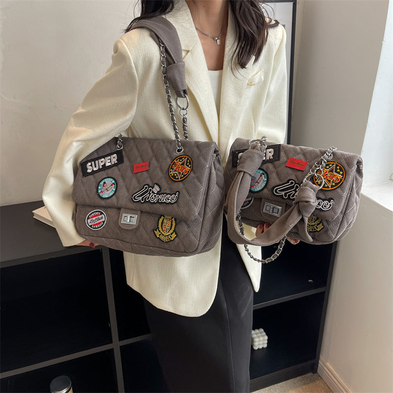 Women's Classic Style Large Capacity Fashion Badge Rhombus Crossbody Bags