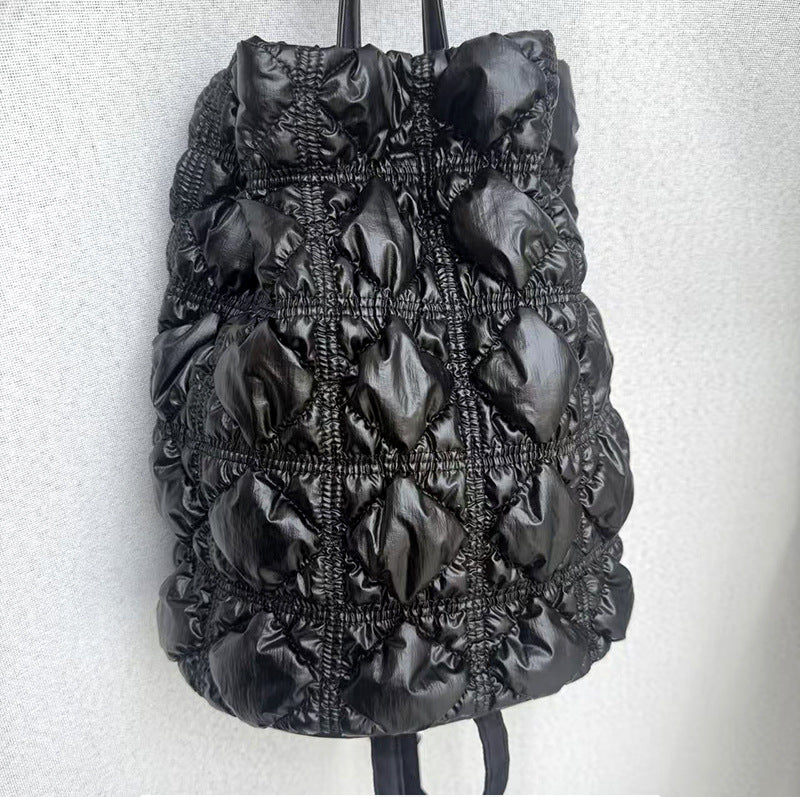 Women's Drawstring Ruffle Cloud Fashion Bubble Down Backpacks