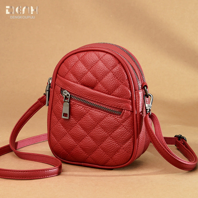 Women's Genuine Leather Fashionable Diamond Embroidery Thread Shoulder Bags