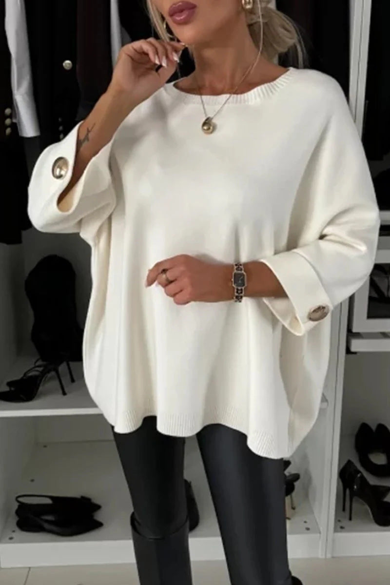 Women's Color Round Neck Shirt With Half Knitwear