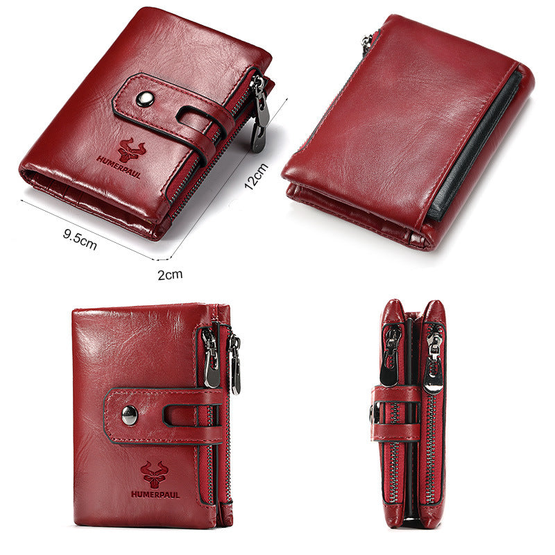 Men's Paul Double Zipper First Layer Cowhide Men's Wallets