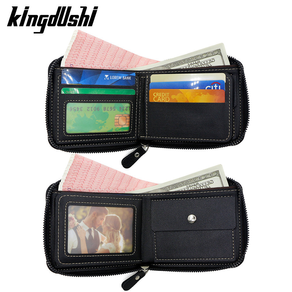Men's Fashion Color Contrast Short Multiple Slots Chain Hinge Men's Wallet