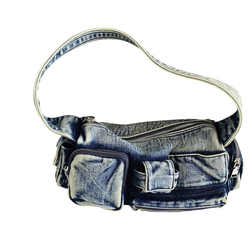 Women's Design Locomotive Style Underarm Vintage Denim Shoulder Bags