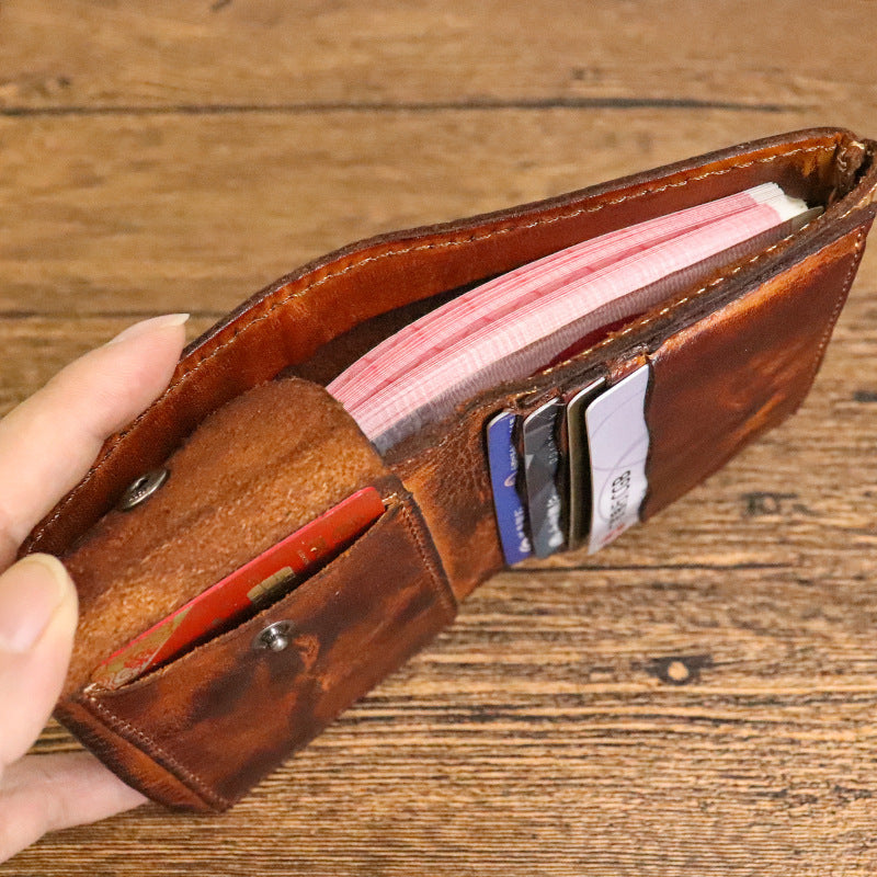 Men's Distressed Vegetable Tanning Leather Washed Simple Men's Wallets