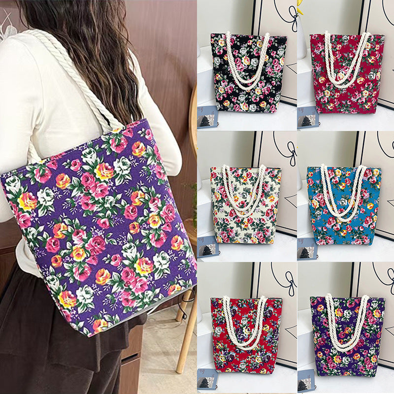 Women's Pattern Canvas Floral Cloth Ethnic Style Large Women's Shoulder Bag