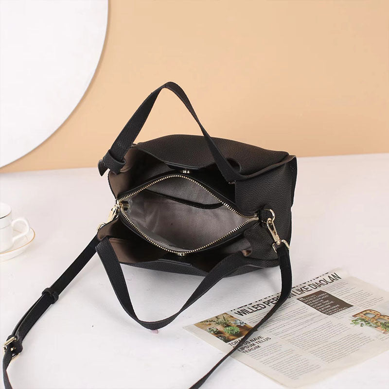 Leather Fashion Cattlehide Clutch Versatile High Sense Large Bucket Bags