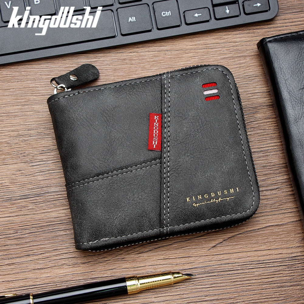 Men's Oil Wax Leather Stitching Short Multiple Slots Scarf Hinge Men's Wallet