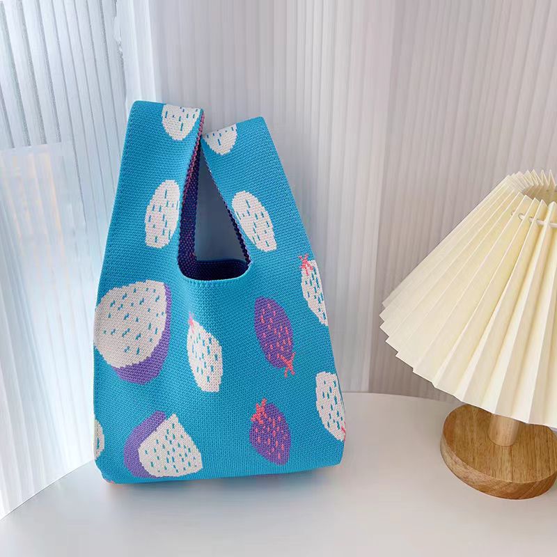 Summer Cartoon Portable Knitted Lunch Hand Woven Color Collision Handbags