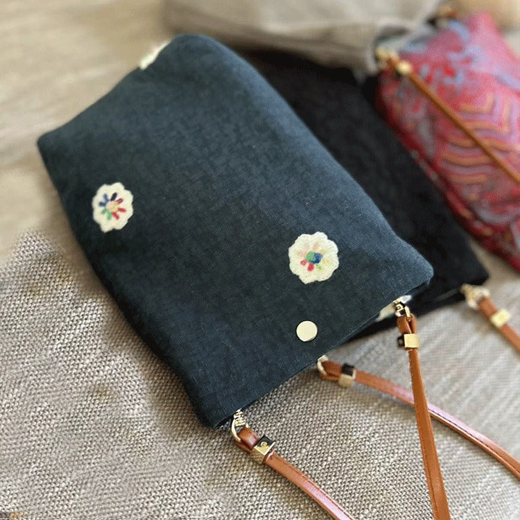 Women's Artistic Cotton Linen Mobile Canvas Mini Crossbody Bags