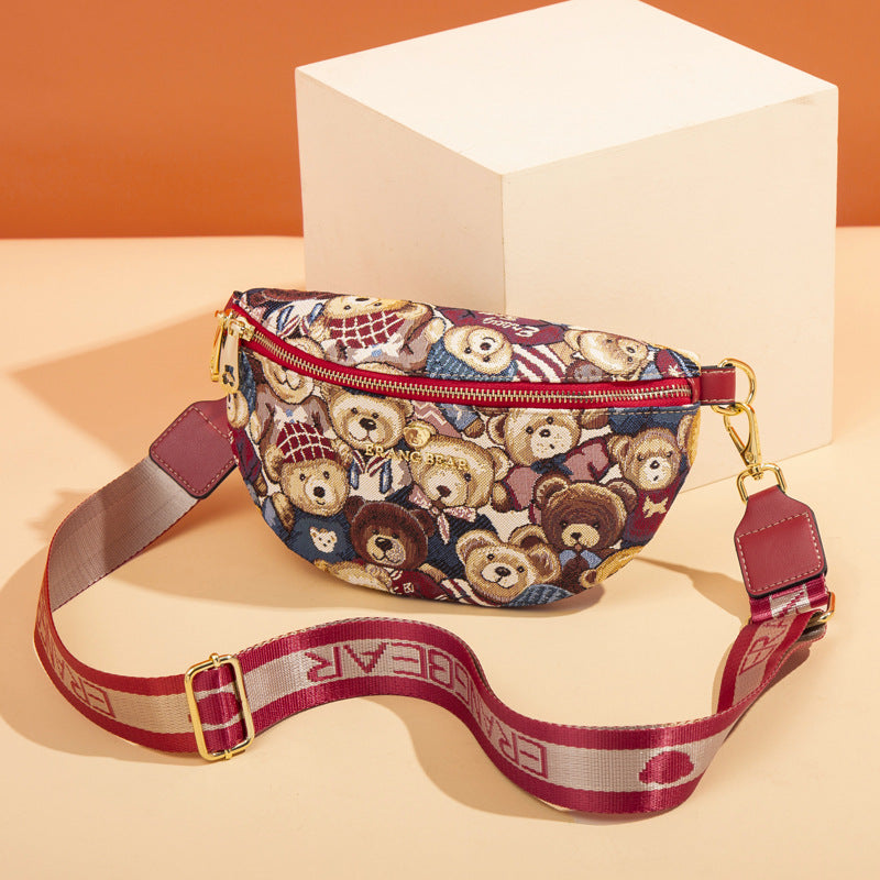 Bear Attachment Wide Strap Trendy Fashion Crossbody Bags