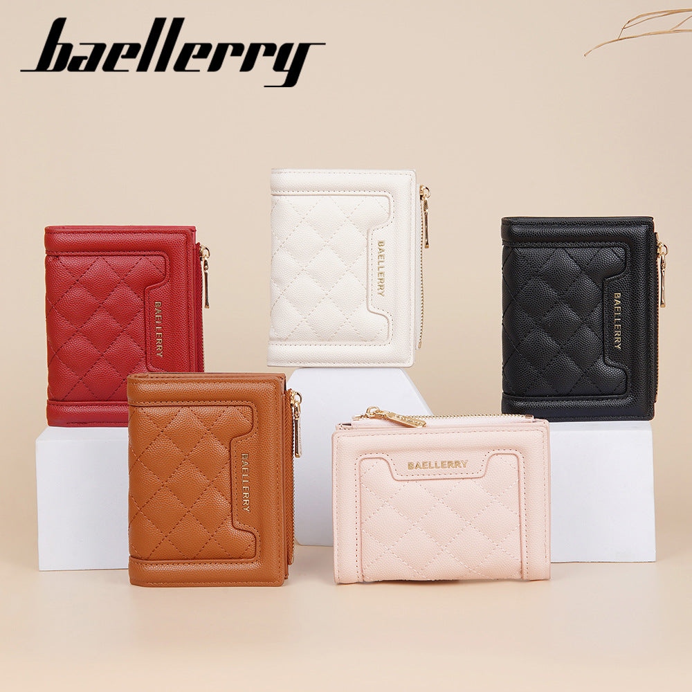 Women's Color Short Snap Button Zipper Edge Purses
