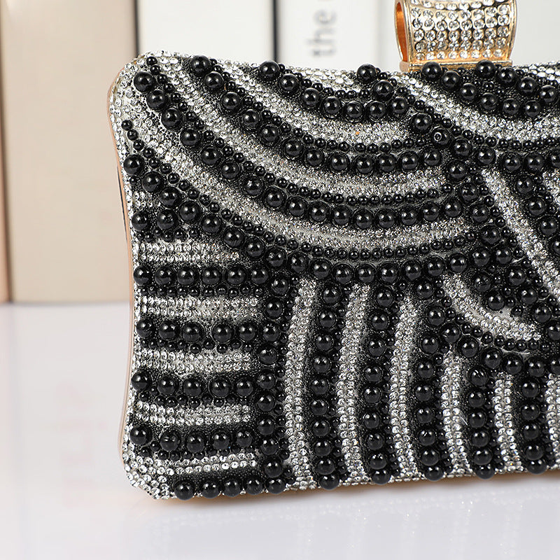 Dinner Fan Pearl Black White Female Evening Bags