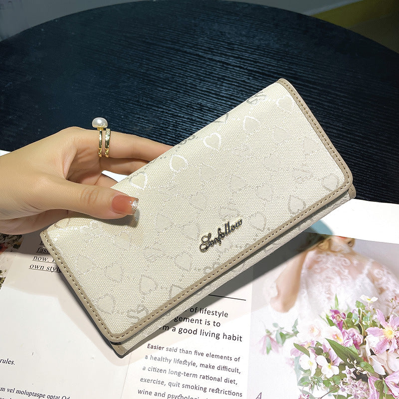 Flange Leather Female Long Genuine Two Fold Fashion Card Holder