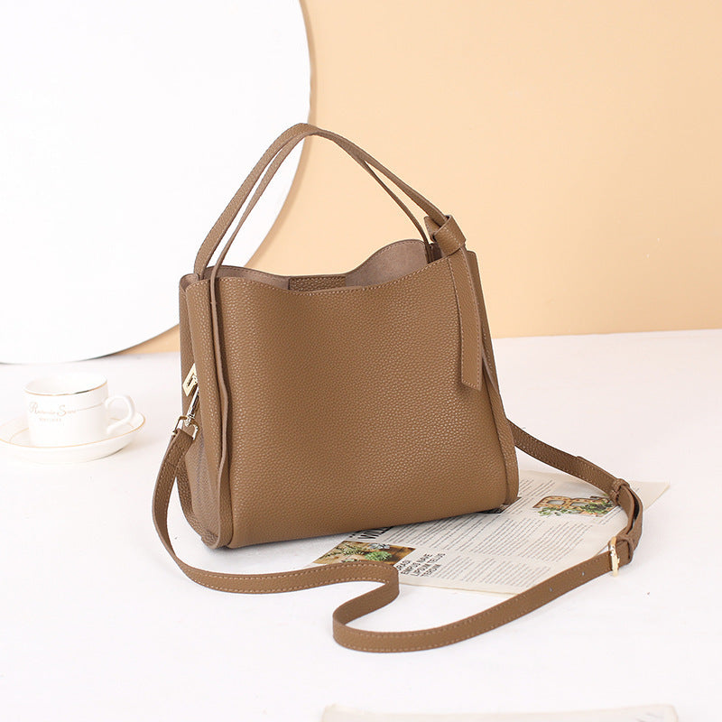 Leather Fashion Cattlehide Clutch Versatile High Sense Large Bucket Bags