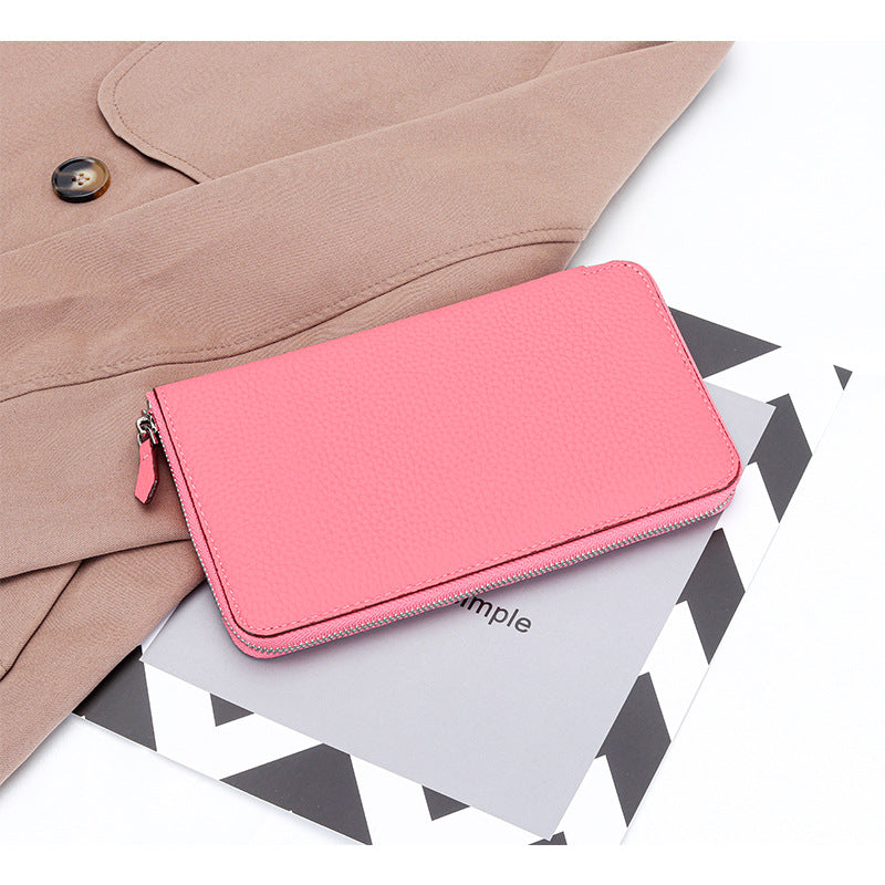 Women's High-grade Pure Cowhide Long Multifunctional Zipper Clutch Fashion Genuine Ladies Wallet