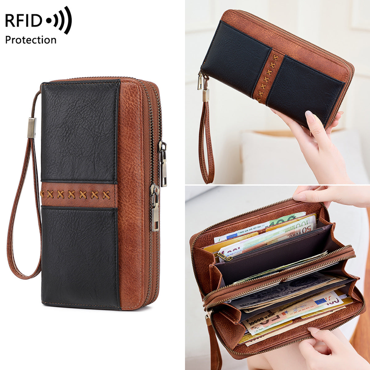 Women's & Men's Retro Contrast Color Long Large Capacity Ladies Wallet