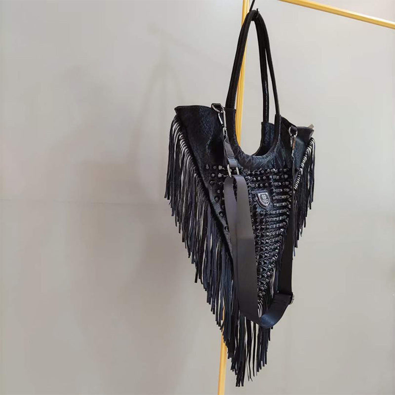 Street Trendy Personality Rivets Tassel Triangle Shoulder Bags